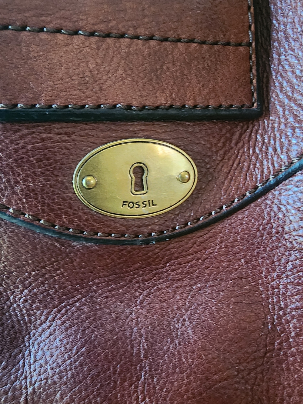 FOSSIL Vintage Two-Tone Brown Leather Tote Bag - Picture 3 of 11